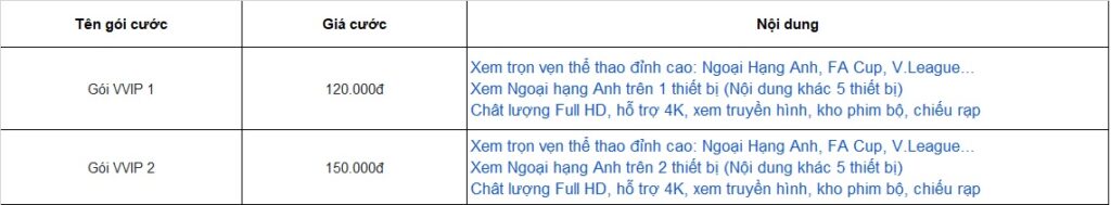 Bảng giá gói FPT Play VVIP